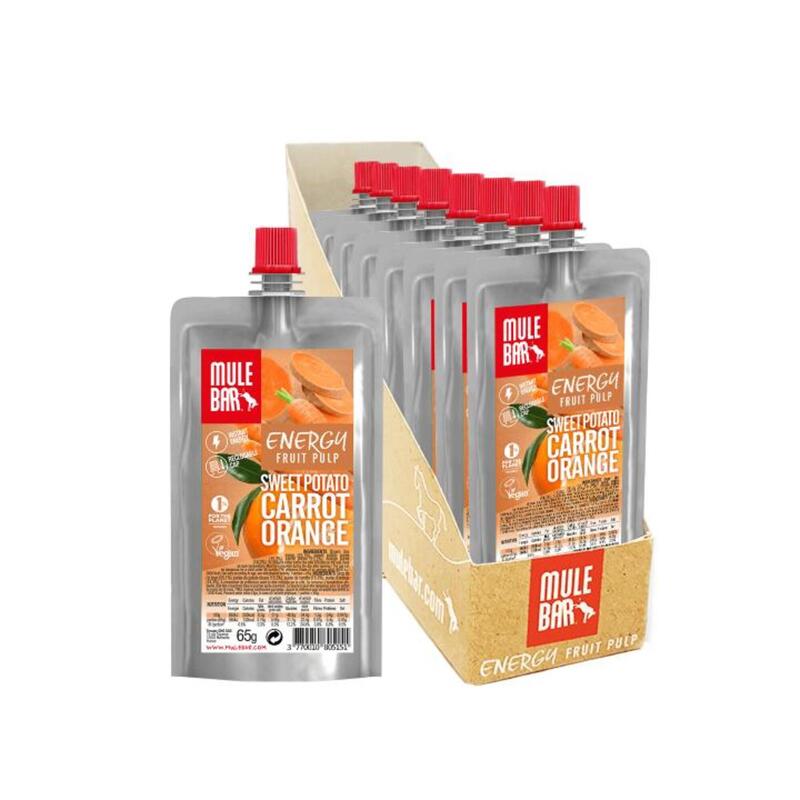 Boite de 10 Pulpes de fruits vegan 65g : Patate douce - Carotte - Orange