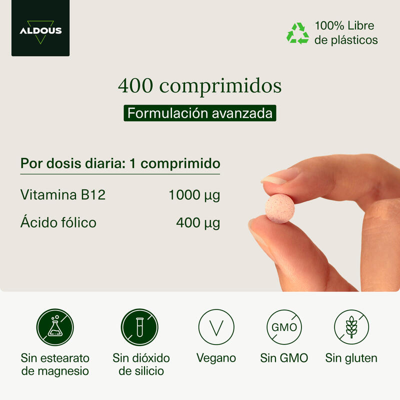 Vitamina B12 con Ácido Fólico Aldous Labs  400 comprimidos