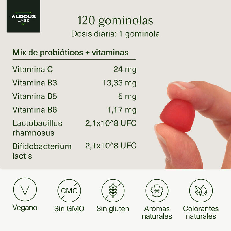 Probióticos + Vitaminas en gominolas Aldous Labs  120 gummies sabor a mora