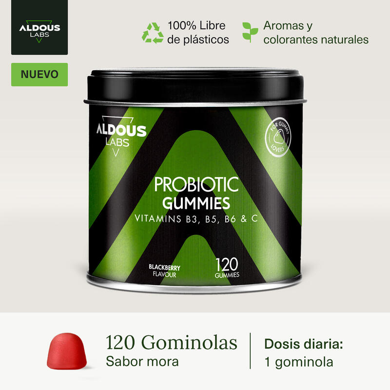 Probióticos + Vitaminas en gominolas Aldous Labs  120 gummies sabor a mora