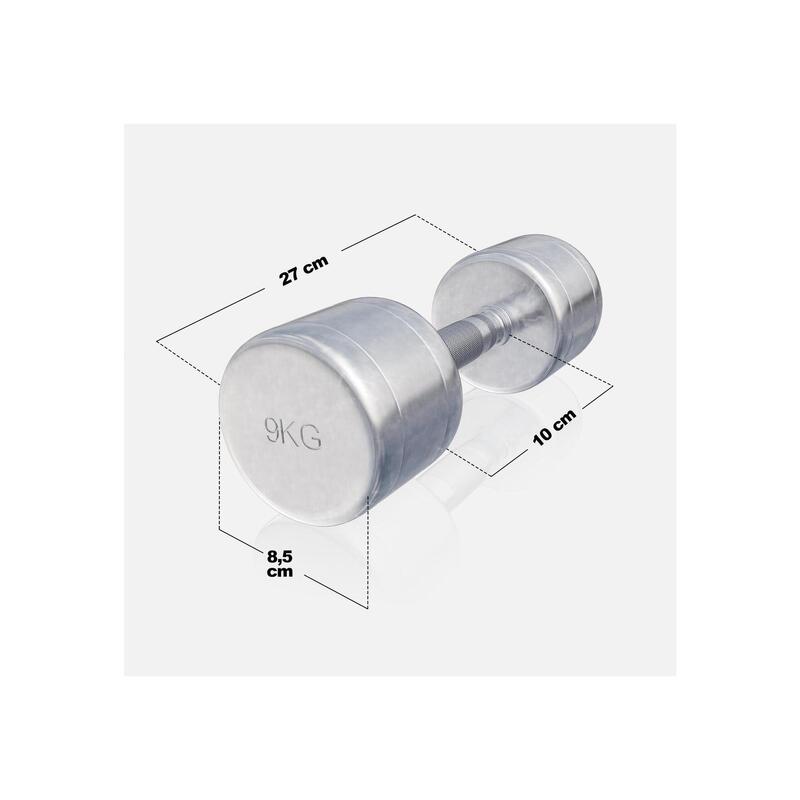 Set de 2 Gantere cromate cu greutate fixa 18 KG - 2 x 9 KG
