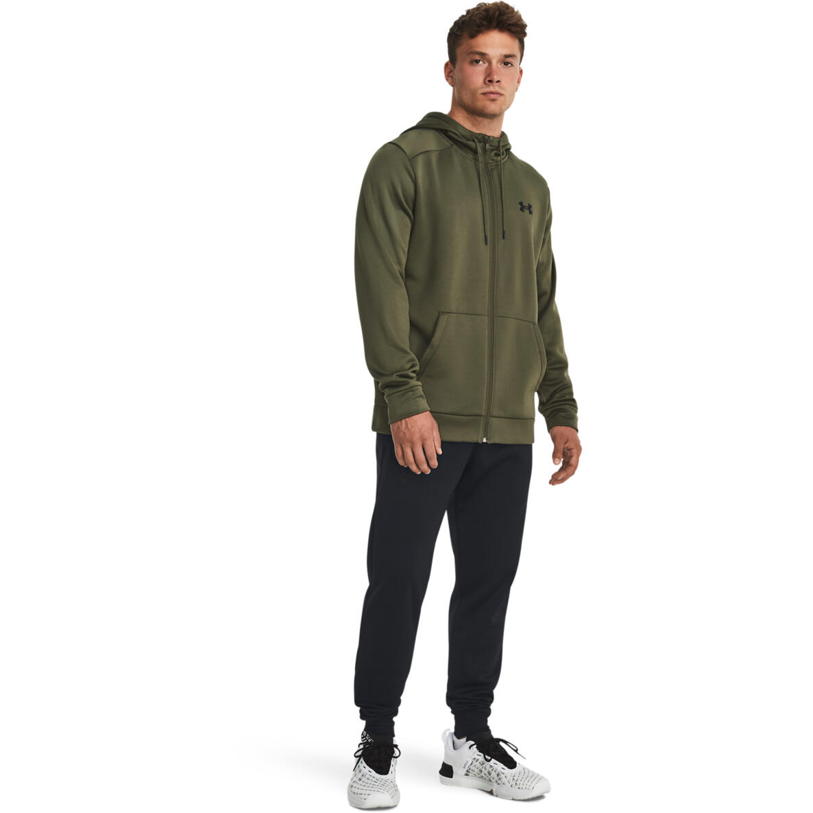 Cappuccio Under Armour Fleece Full-Zip Hoodie, Verde, Uomini 3/4