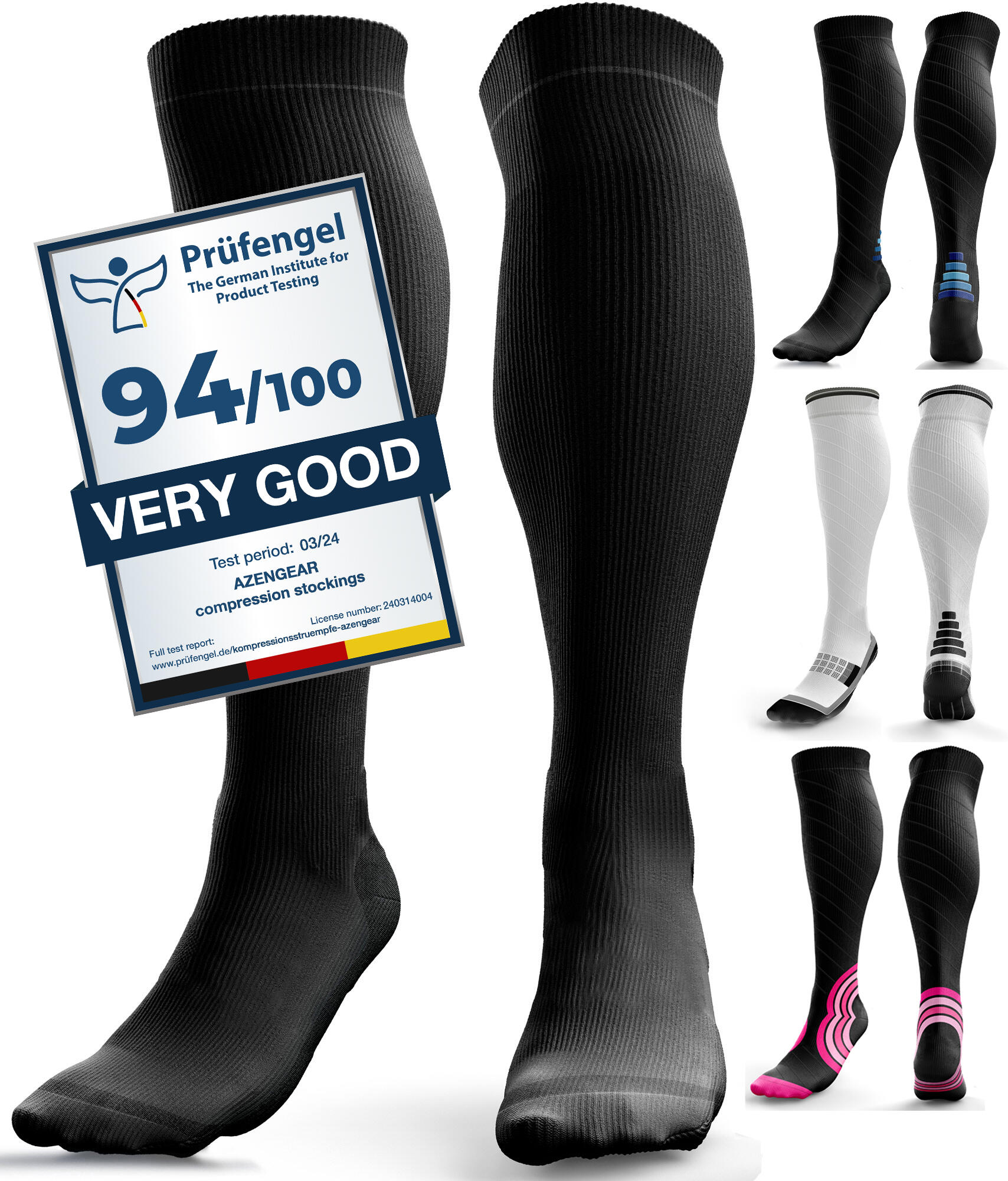 Compressiekousen voor dames en heren (20-30 mmHg klasse 2) (zwart, XXL) 2/8