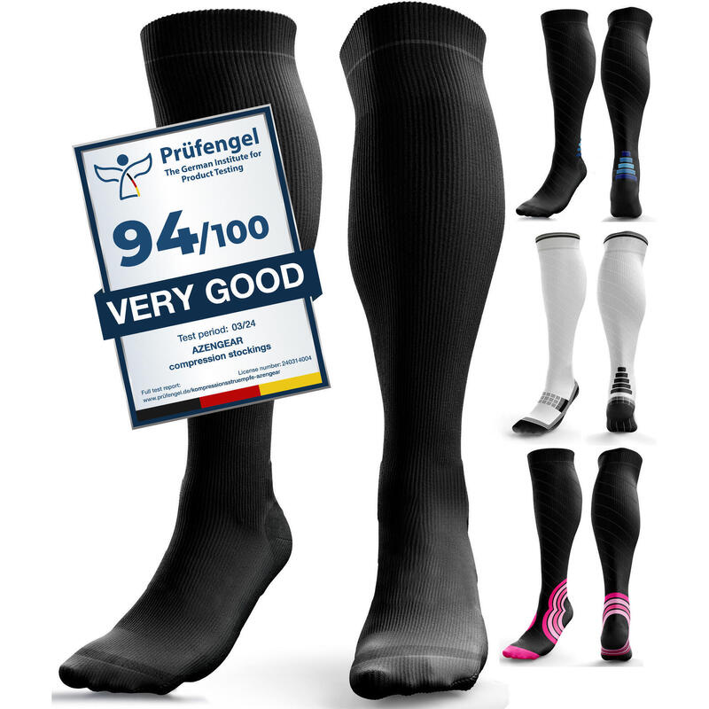 Chaussette de Compression Femme et Homme (20-30mmHg Classe 2) (Noir, XXL)