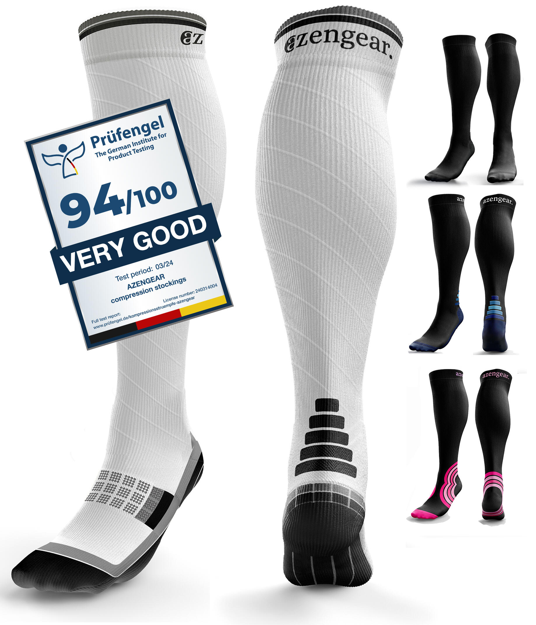Compressiekousen voor dames en heren (20-30 mmHg klasse 2) (wit/zwart, SM) 2/7