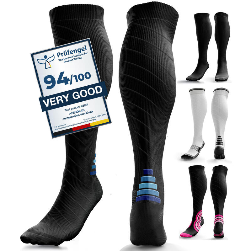 Chaussette de Compression Femme et Homme (20-30mmHg Classe 2) (Noir/Marine,S-M)