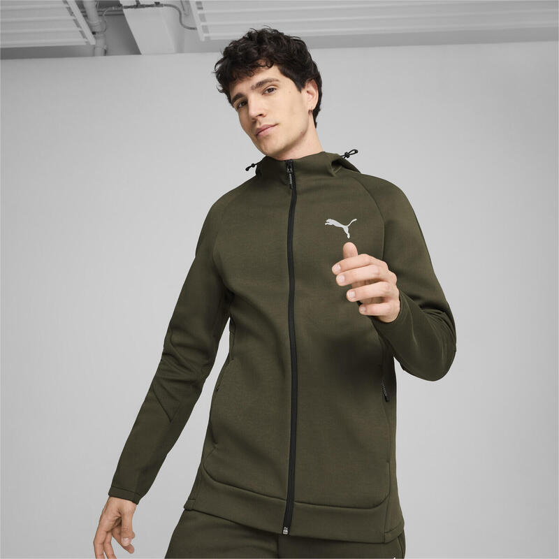 Pánská mikina s kapucí EVOTRIPE na zip PUMA Dark Olive Green