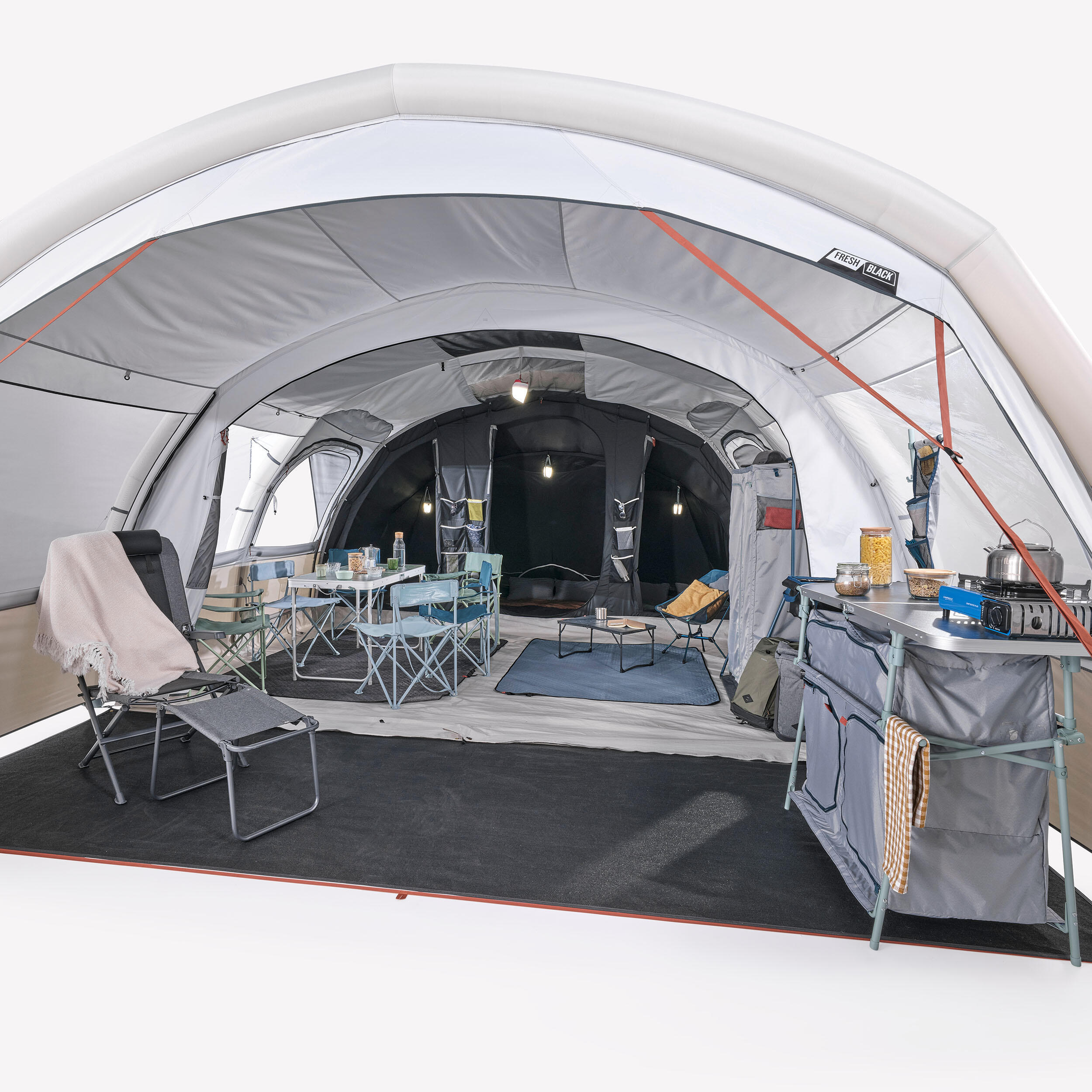Tweedehands Opblaasbare tent voor 6 p Air Seconds 6.3 XXL F&B 3 slaapruimtes 4/5