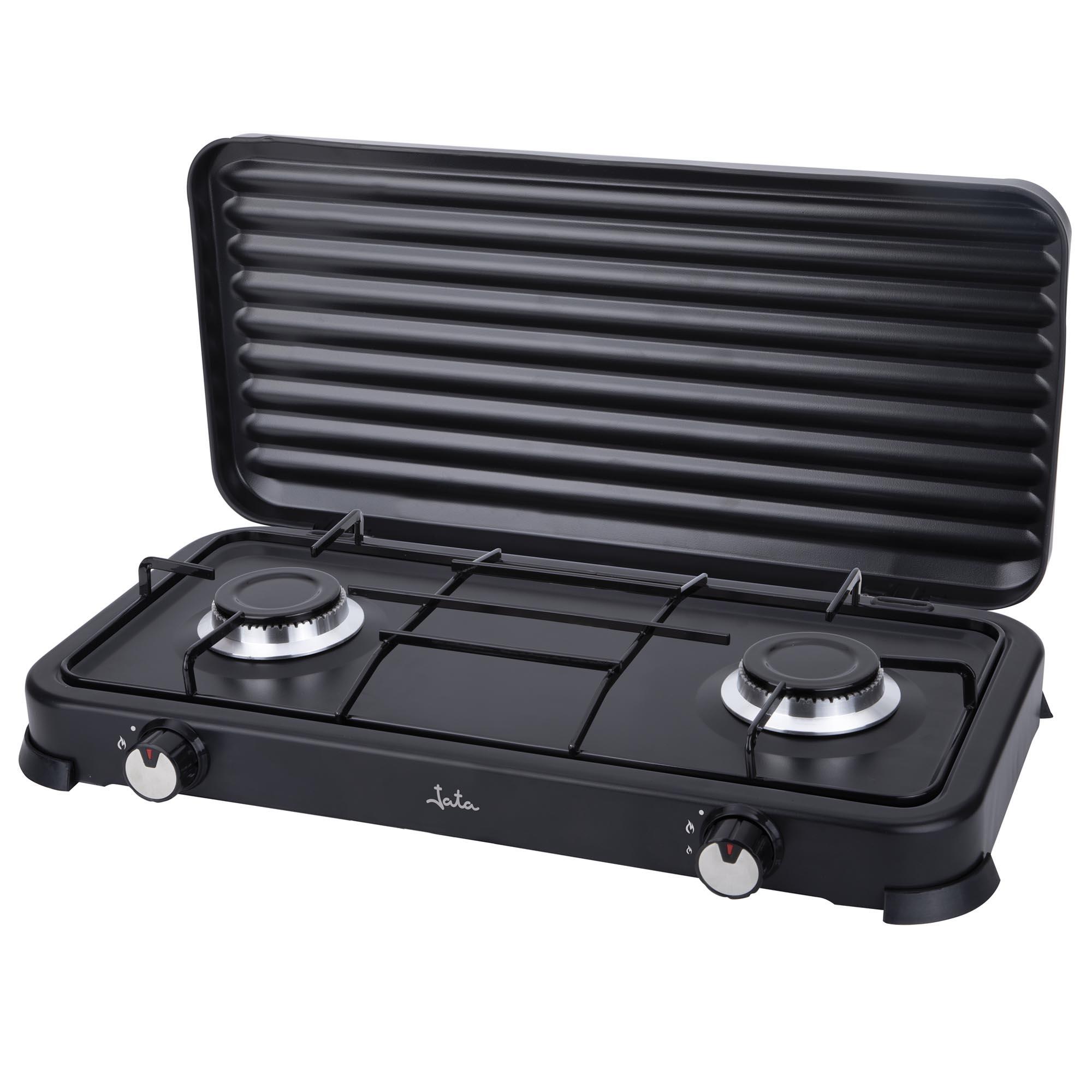 Cocina de gas portátil de 2 fuegos con parrilla Jata JECG2702 con parrilla. 2/4