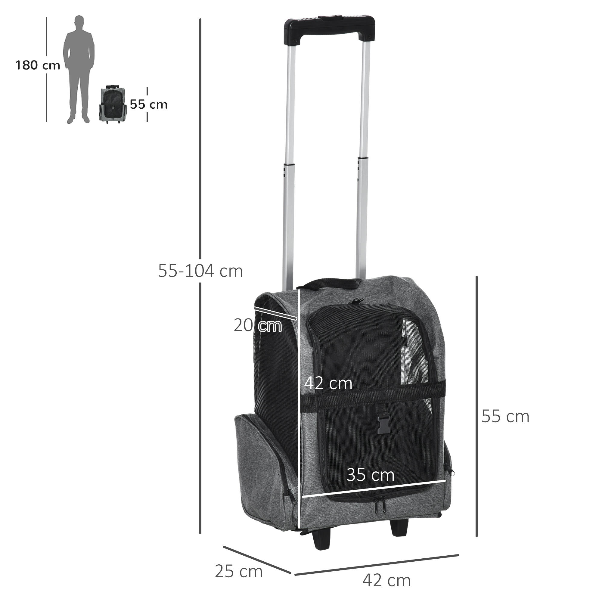 Transportín Carrito para Mascotas PawHut 42x25x55 cm Gris 3/7