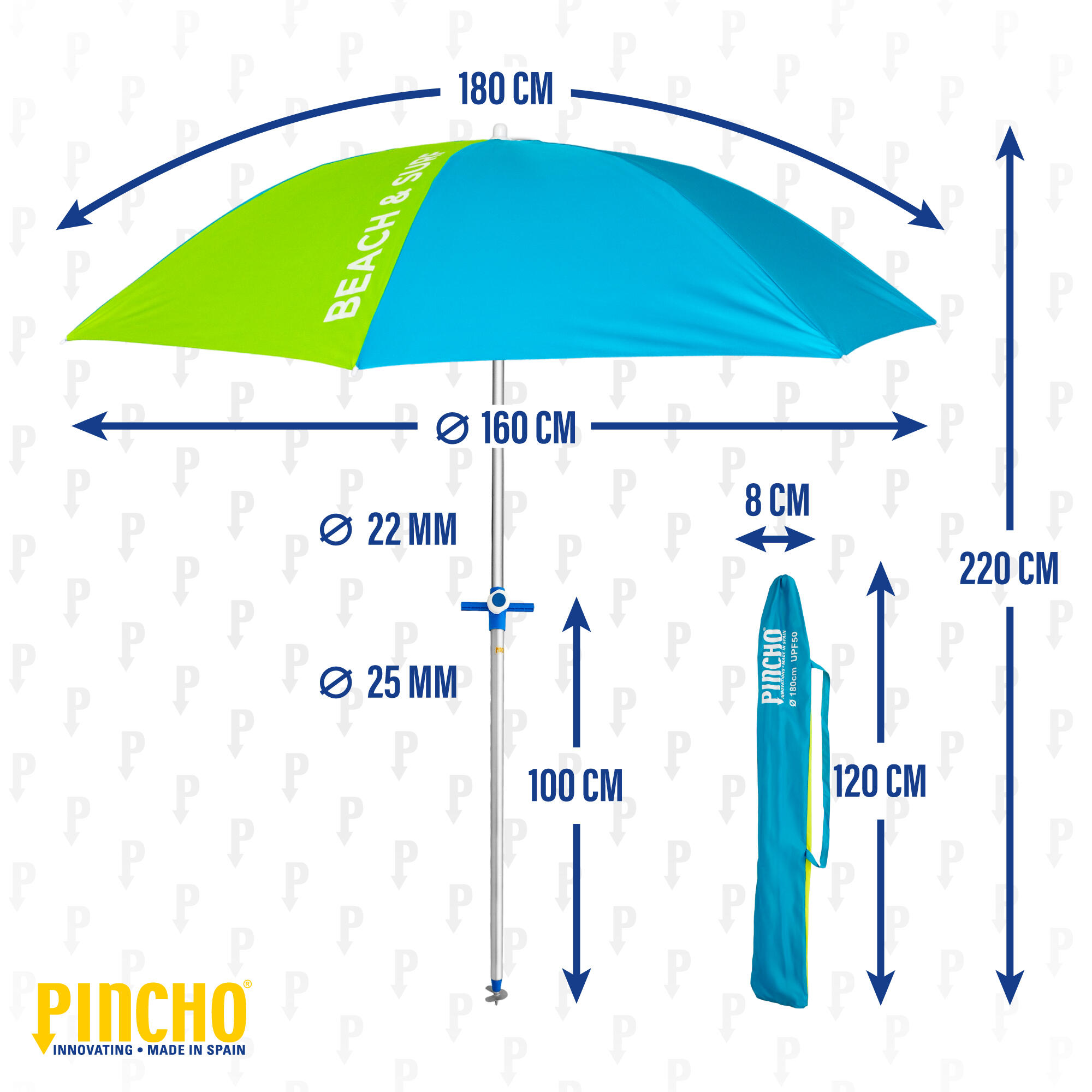 Sombrilla de Playa Pincho Calpe Gaviotas verde 180cm 5/6