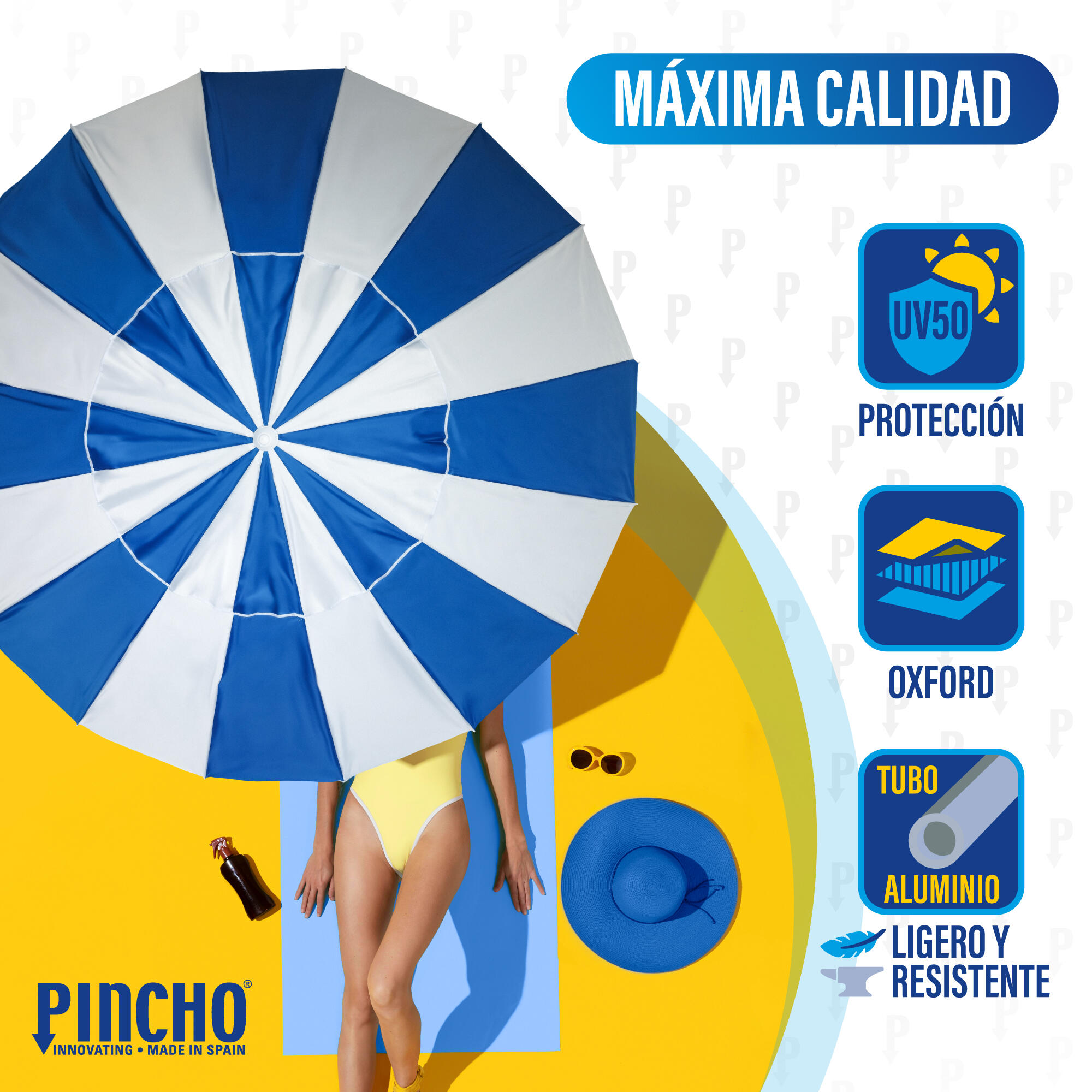 Sombrilla Playa Grande 240 cm, Antiviento hasta 35km/h, protección UV 50 3/7