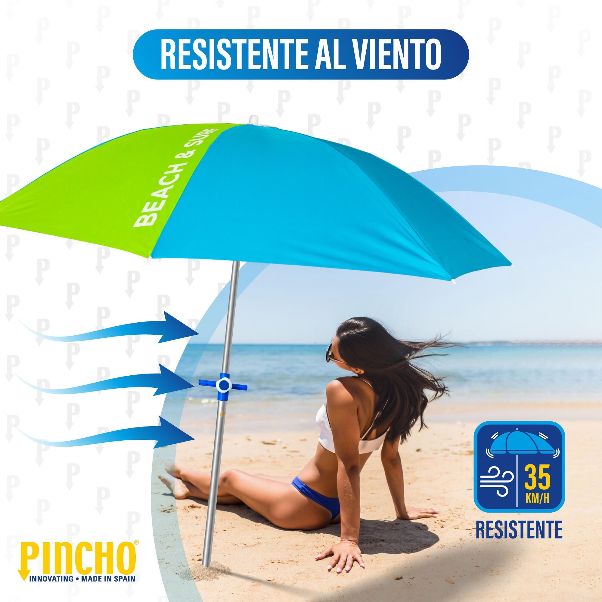 Sombrilla de Playa Pincho Calpe Gaviotas verde 180cm 2/6
