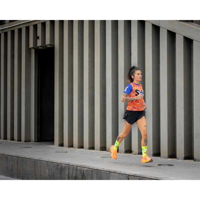 CAMISETA KAMUABU elite fit RUNNING #SUGARRUN de 110gr (NARANJA) elástica - MUJER