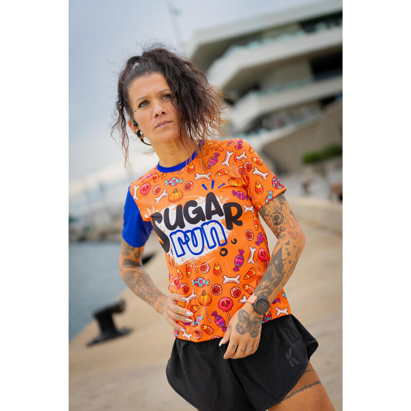 Kamuabu Elite Fit T-Shirt Running #Sugarrun 110Gr (Arancio) Elastico - Donna