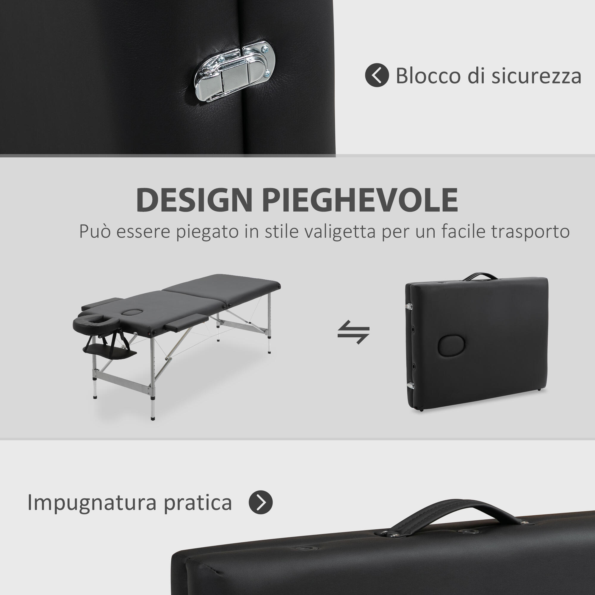HOMCOM Lettino per Massaggio Portatile e Pieghevole con Altezza Regolabile 6/7