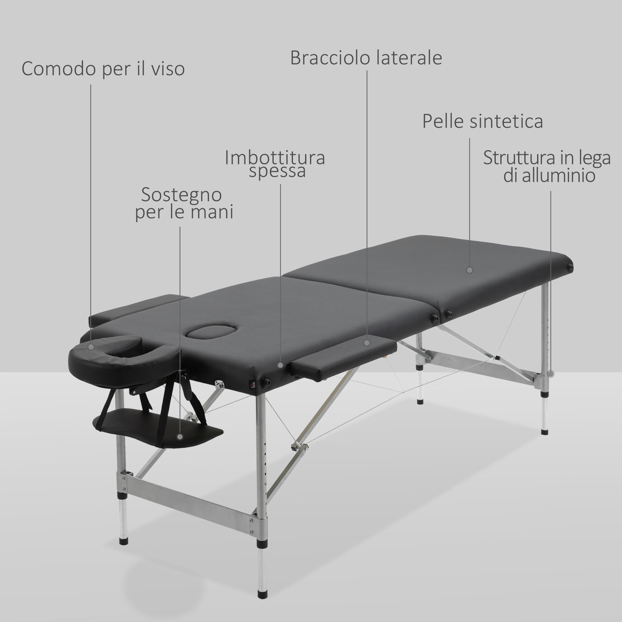 HOMCOM Lettino per Massaggio Portatile e Pieghevole con Altezza Regolabile 5/7
