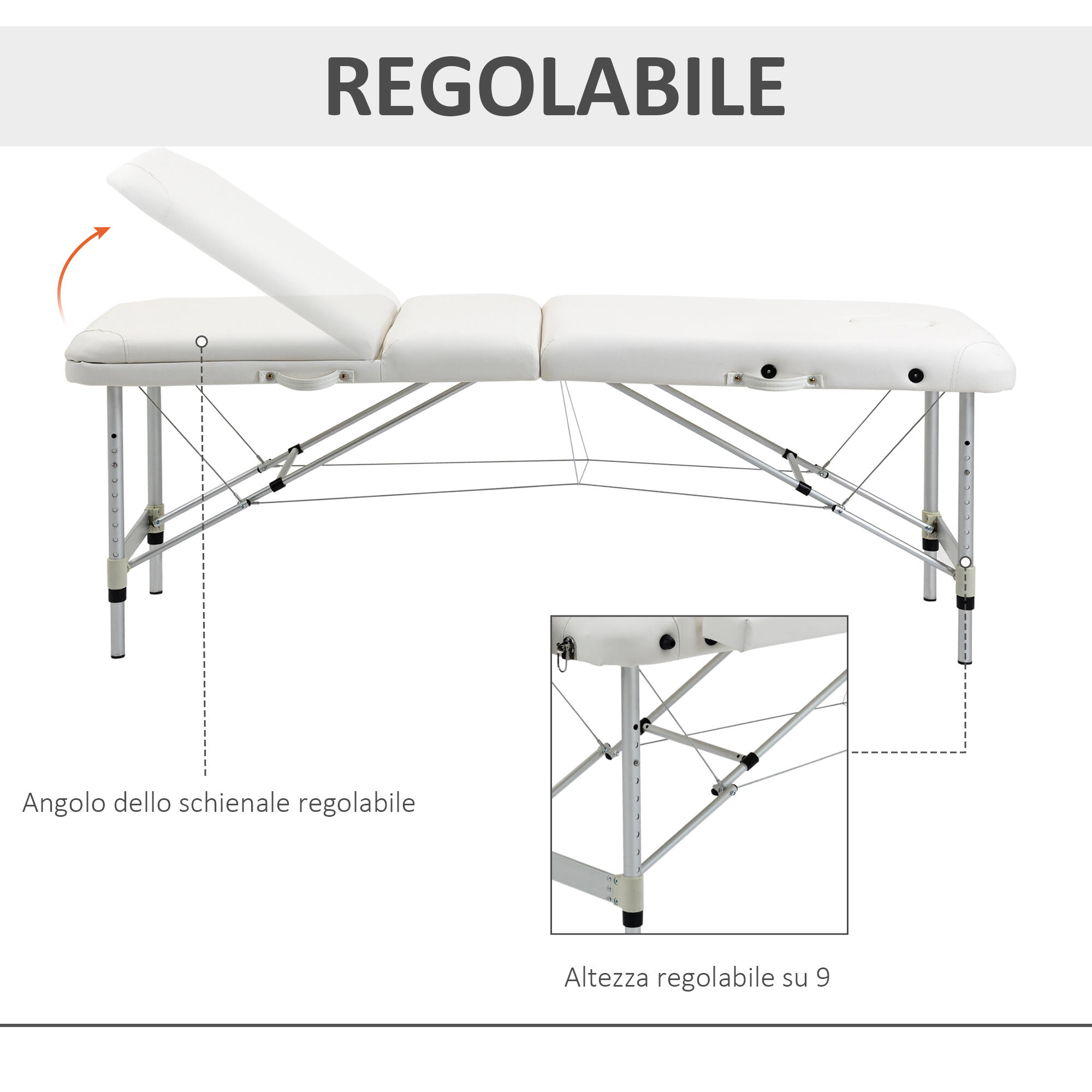 HOMCOM Lettino Massaggi Portatile, Pieghevole e Professionale in Alluminio 4/7