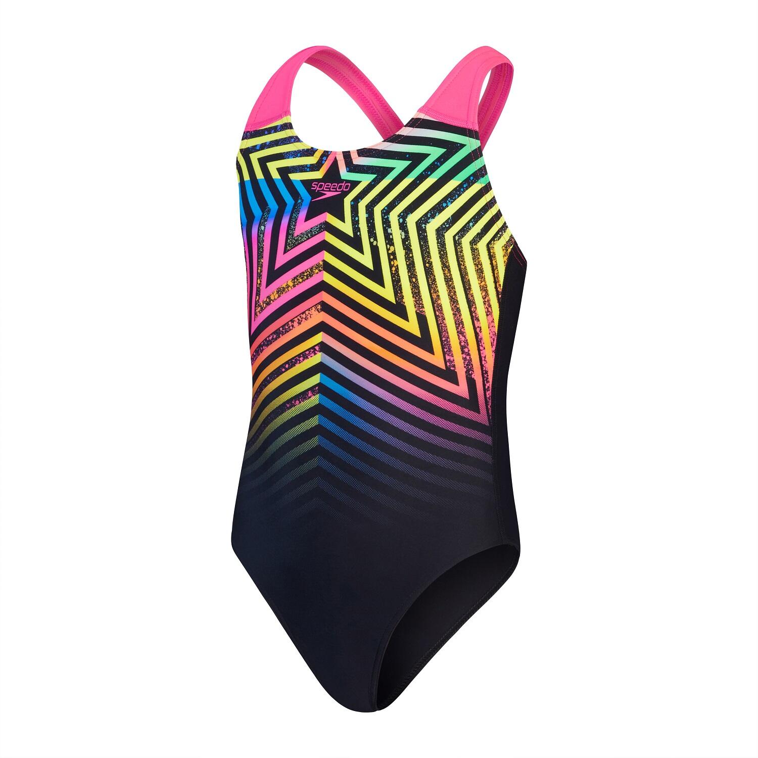 SPEEDO Speedo Girls Digital Placement Splashback Swimsuit - Black/Pink