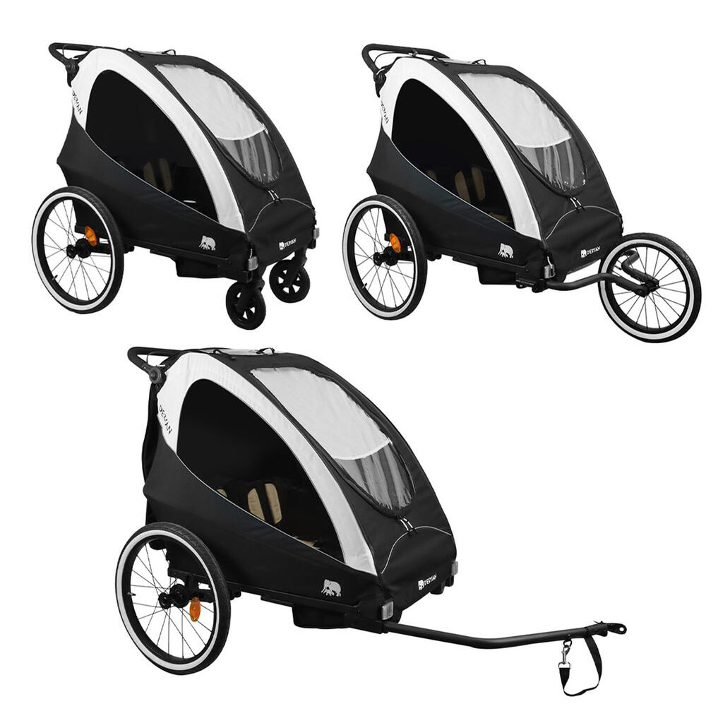Luxe Fietskar - 3-in-1 Fietskar - Wandelwagen - 2 persoons - Zwart/Wit
