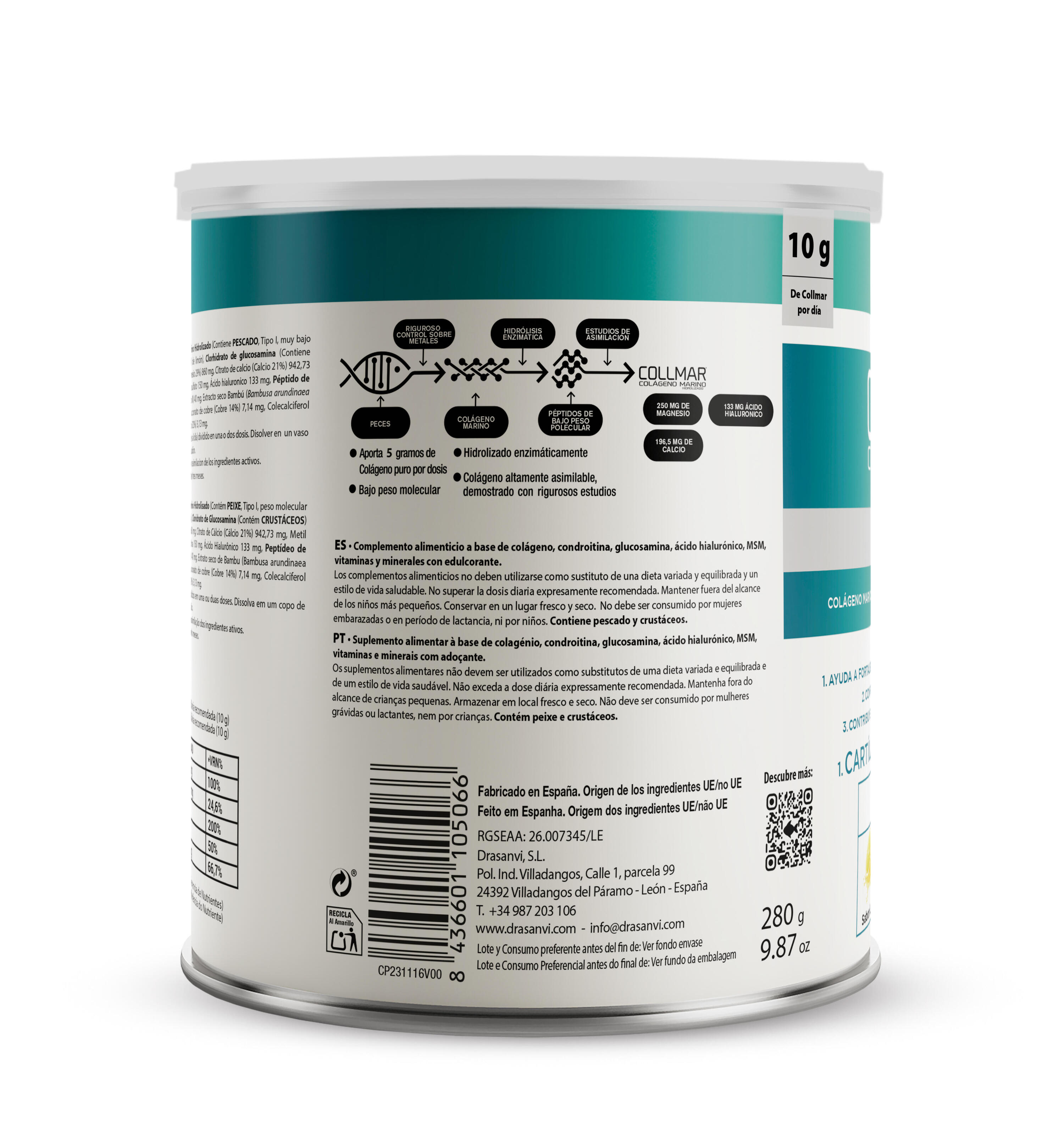 Collmar Articular - Colágeno Marino Hidrolizado - Sabor Limón - 280Gr - DRASANVI 2/6