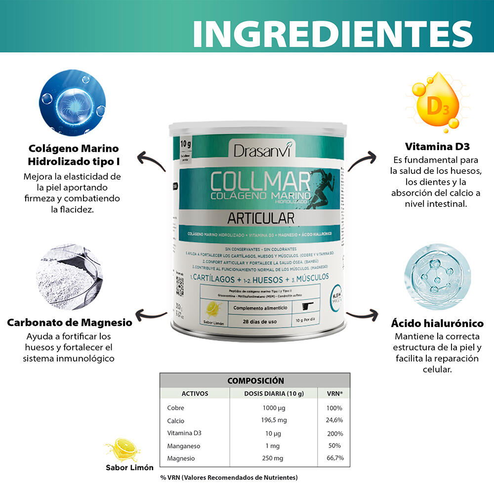 Collmar Articular - Colágeno Marino Hidrolizado - Sabor Limón - 280Gr - DRASANVI 6/6