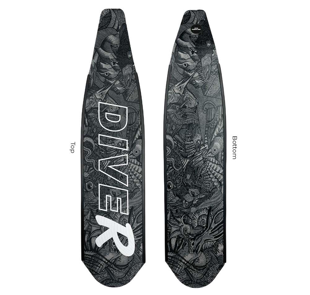 DiveR Carbon B&W Reef Life Fin Blades / MEDIUM