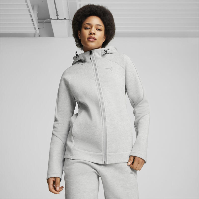 Felpa con zip integrale e cappuccio EVOSTRIPE da donna PUMA Light Gray Heather