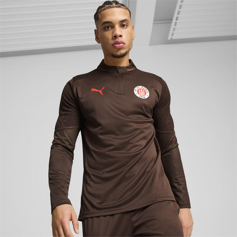 FC St. Pauli Quarter-Zip edzőfelső férfi PUMA Dark Chocolate Red Brown