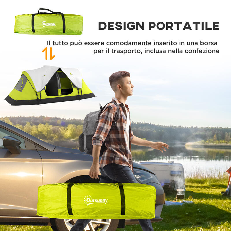 Outsunny Cort Camping 4 persoane, Spații Separate, 450X215Ix180 cm, Verde
