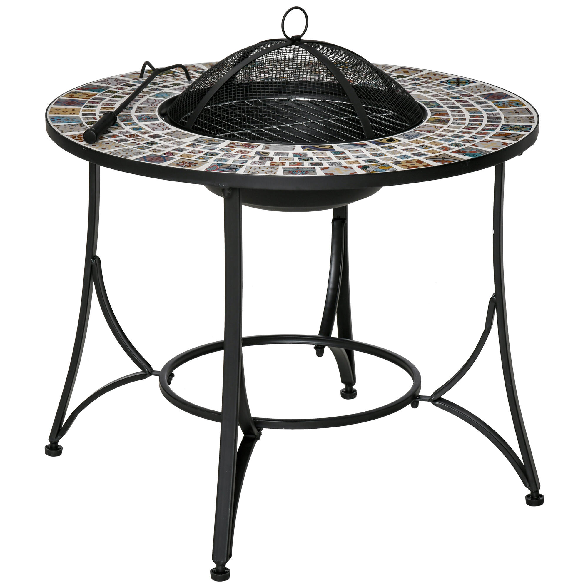 Outsunny Braciere da Esterno 3 in 1 Tavolino da Giardino e Griglia per Barbecue 1/7