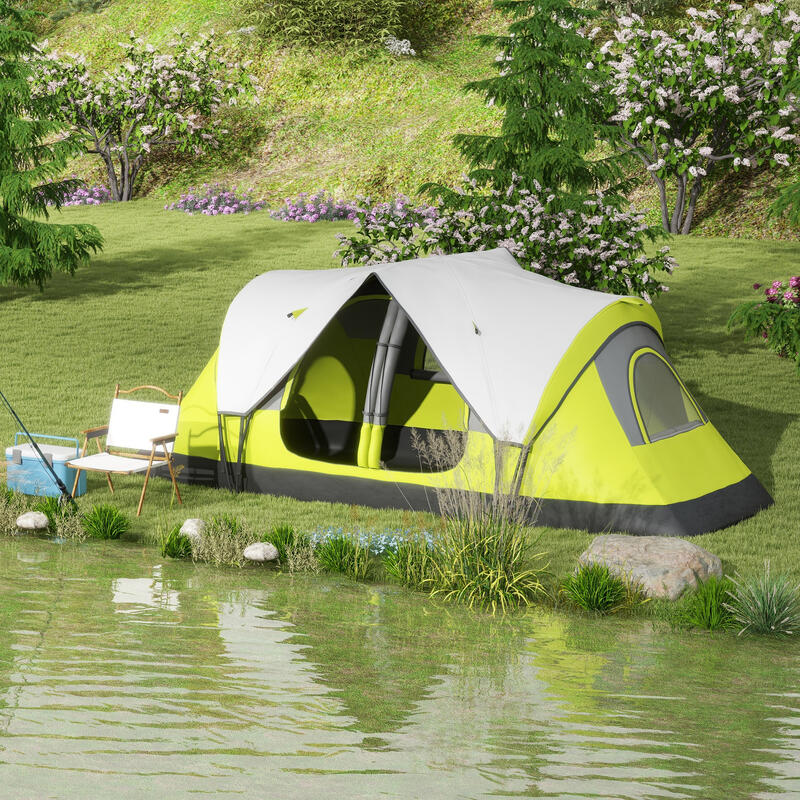 Outsunny Cort Camping 4 persoane, Spații Separate, 450X215Ix180 cm, Verde