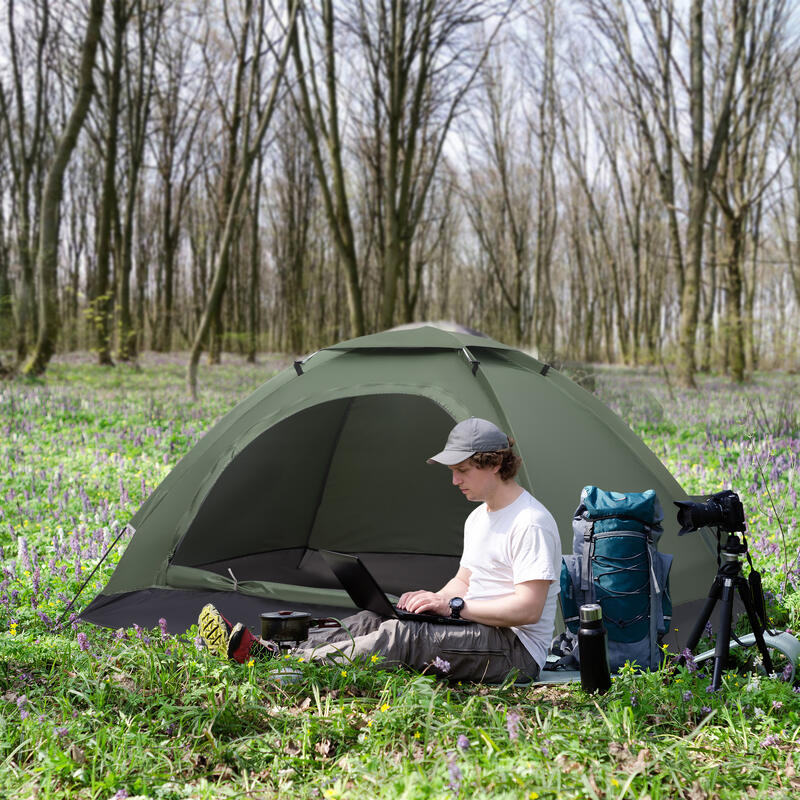 Outsunny Cort Camping pentru 2 persoane cu Plasă de Țânțari, 206X152X110cm Verde