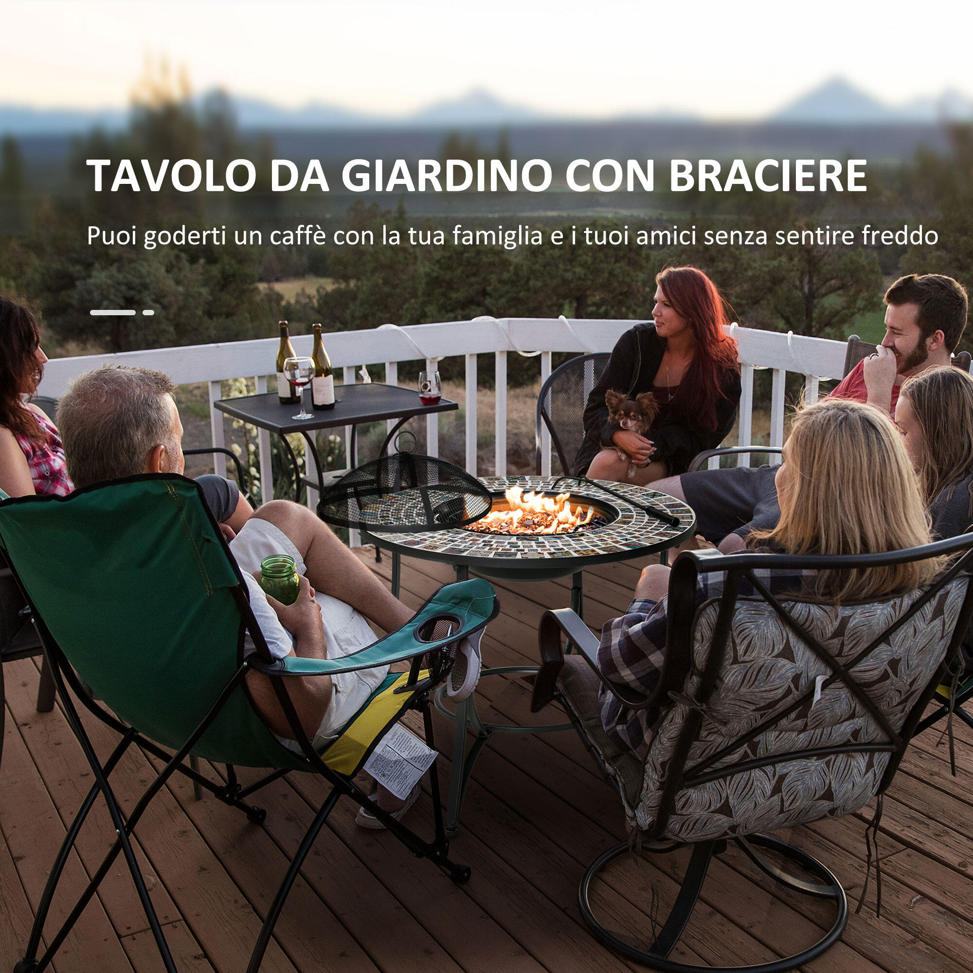 Outsunny Braciere da Esterno 3 in 1 Tavolino da Giardino e Griglia per Barbecue 4/7