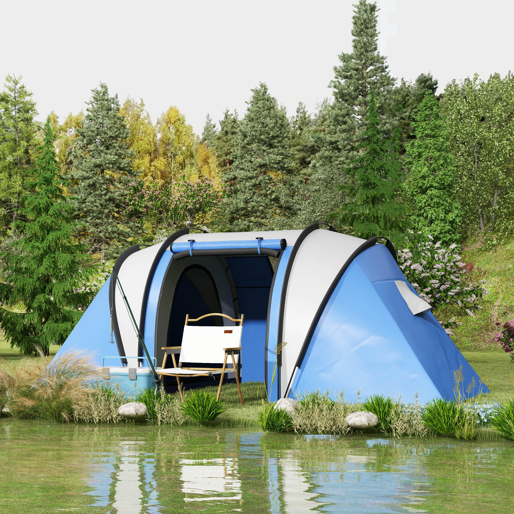 Tienda de Campaña Outsunny 450x220x180 cm Gris, Azul 2/7