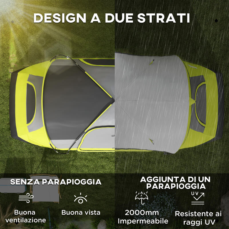 Outsunny Cort Camping 4 persoane, Spații Separate, 450X215Ix180 cm, Verde