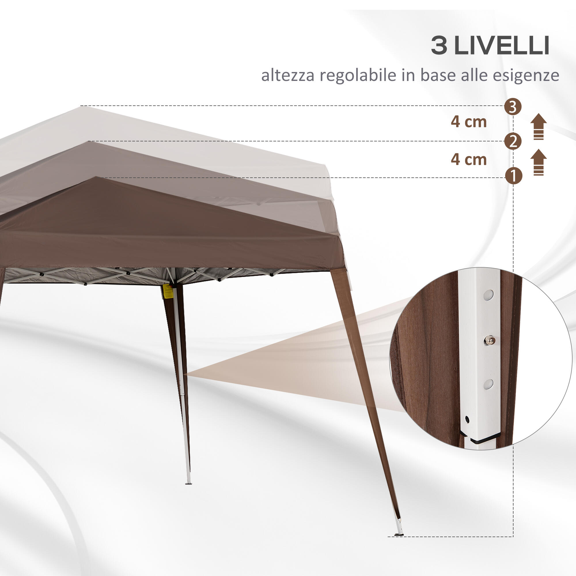 Outsunny Gazebo Pieghevole da Giardino 2.4x2.4m Acciaio e Poliestere Caffè 7/7