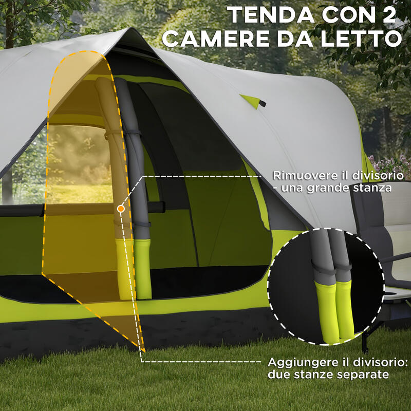 Outsunny Cort Camping 4 persoane, Spații Separate, 450X215Ix180 cm, Verde
