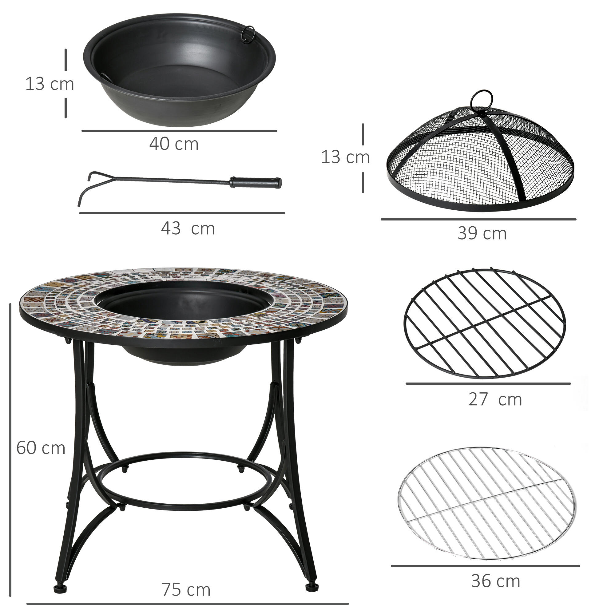 Outsunny Braciere da Esterno 3 in 1 Tavolino da Giardino e Griglia per Barbecue 3/7