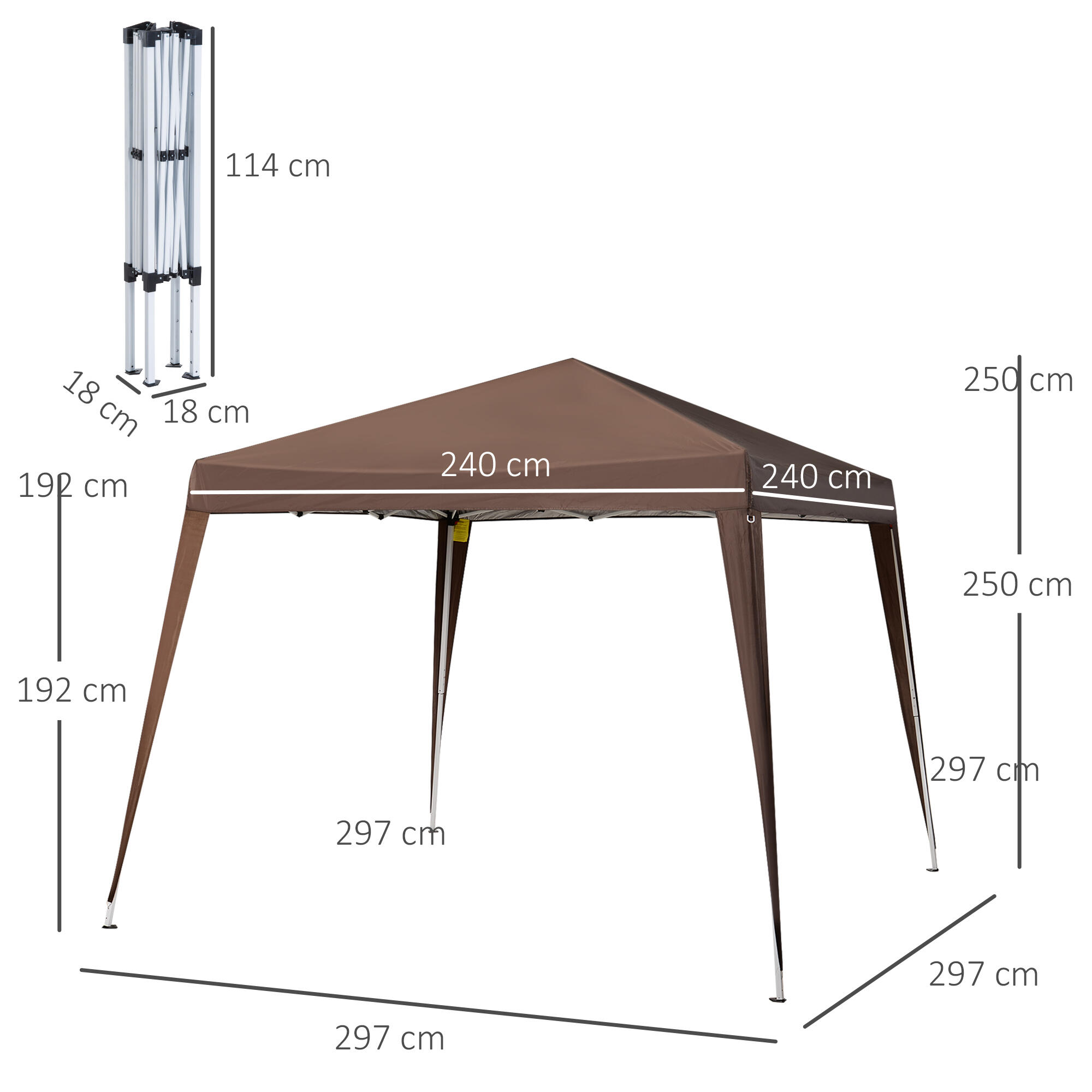 Outsunny Gazebo Pieghevole da Giardino 2.4x2.4m Acciaio e Poliestere Caffè 3/7