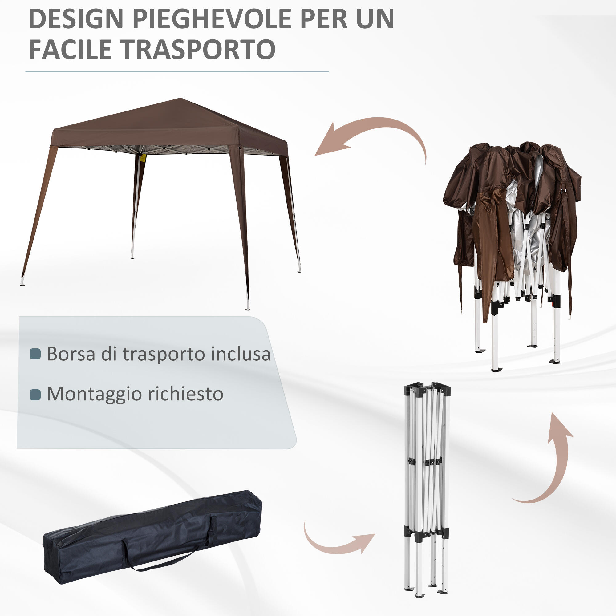 Outsunny Gazebo Pieghevole da Giardino 2.4x2.4m Acciaio e Poliestere Caffè 5/7