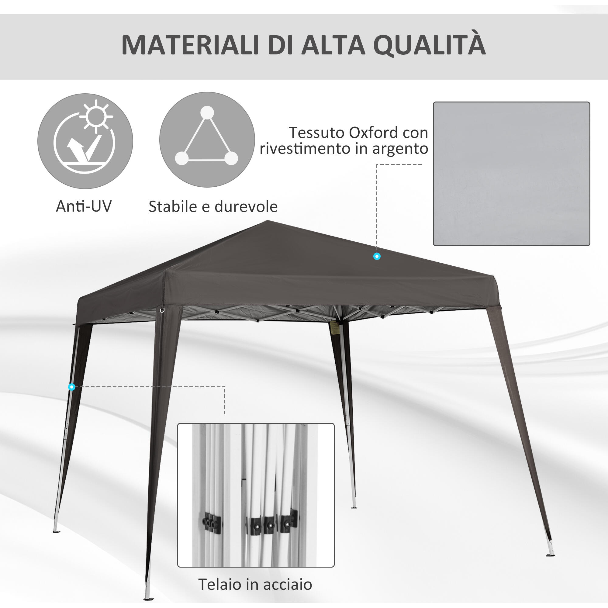 Outsunny Gazebo Pieghevole da Giardino 2.4x2.4m Acciaio e Poliestere Caffè 4/7