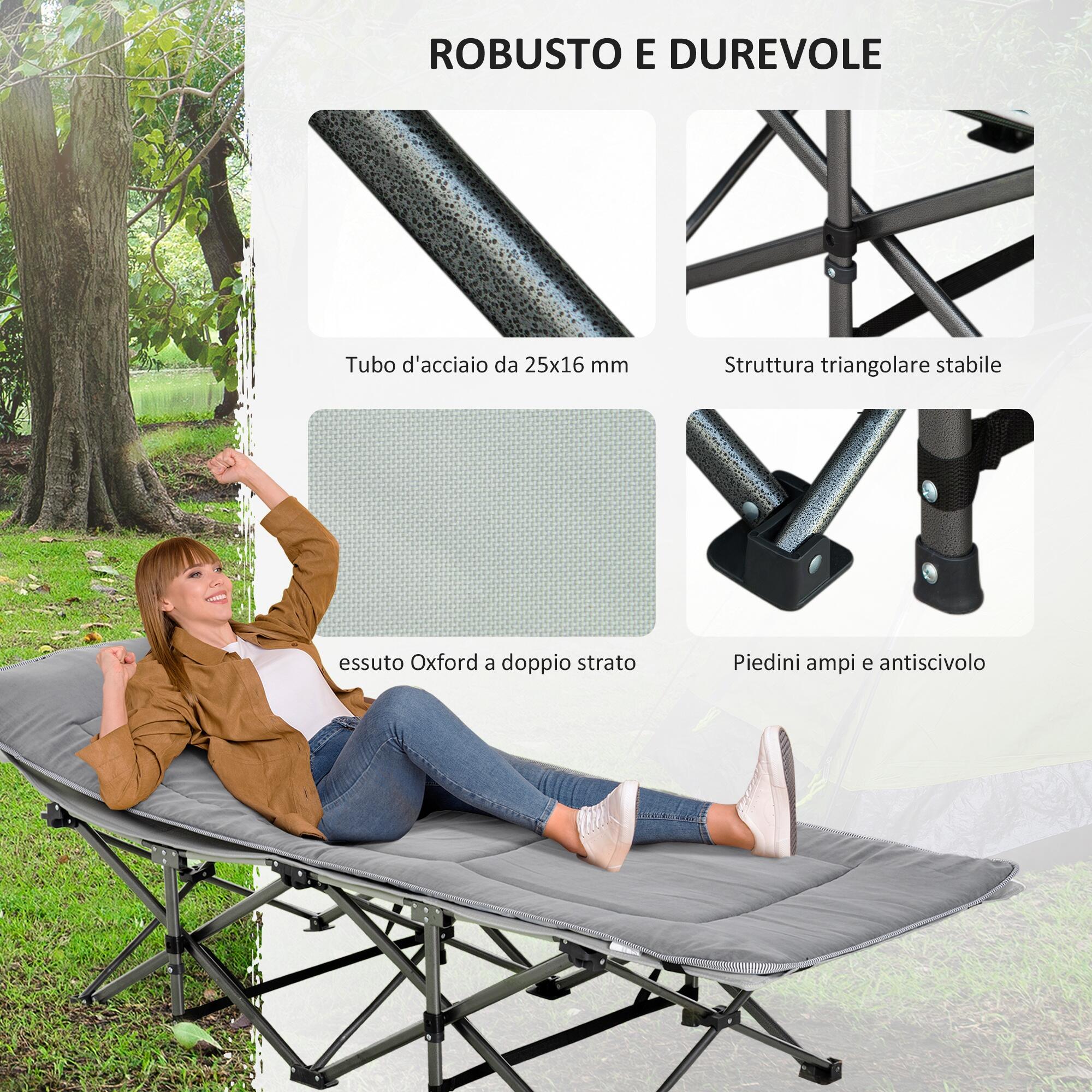 Outsunny Lettino da Campeggio con Tasca Portaoggetti, 188x64.5x53 cm, Grigio 5/8