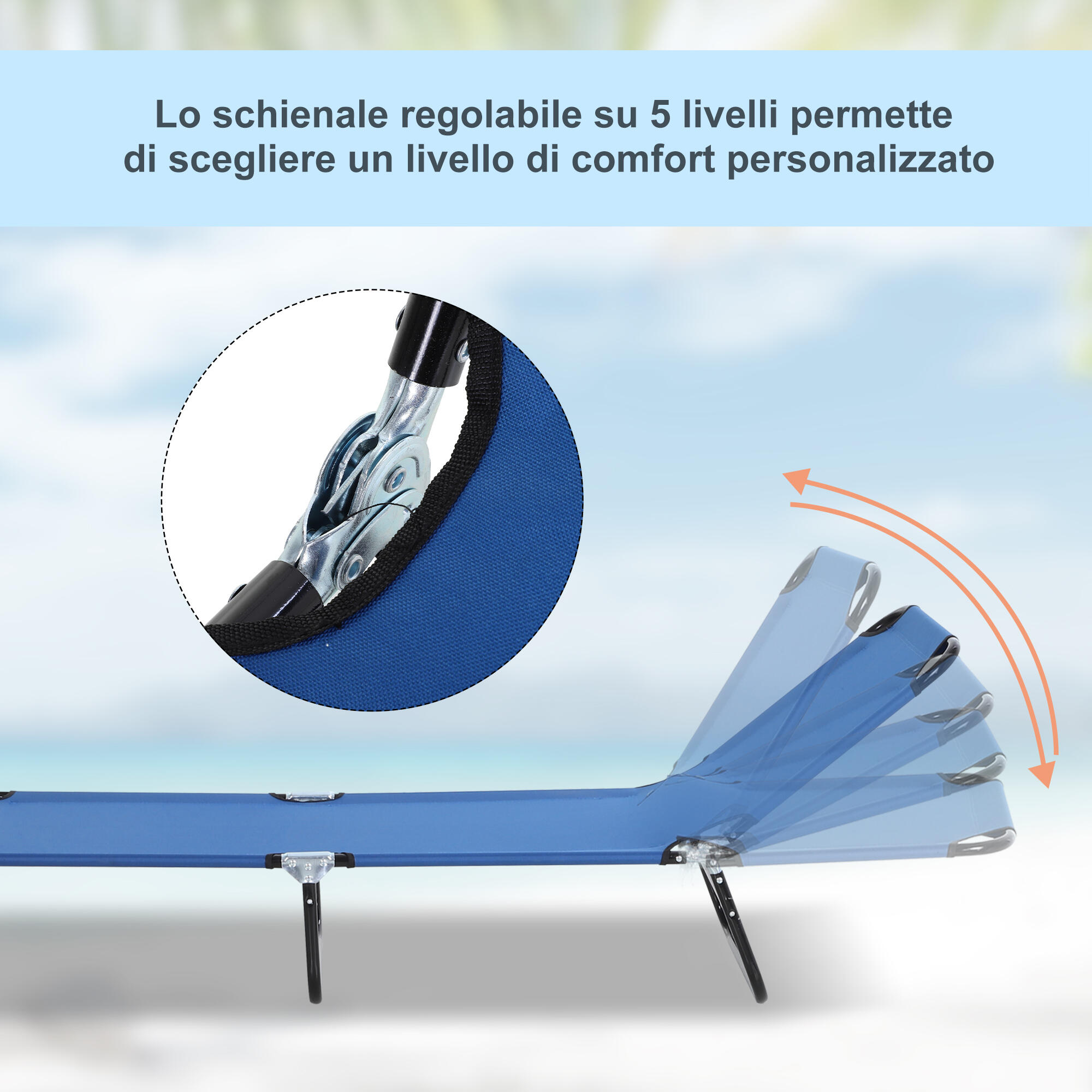 Outsunny Lettino da Giardino con Schienale Regolabile in 5 Posizioni Blu 4/7