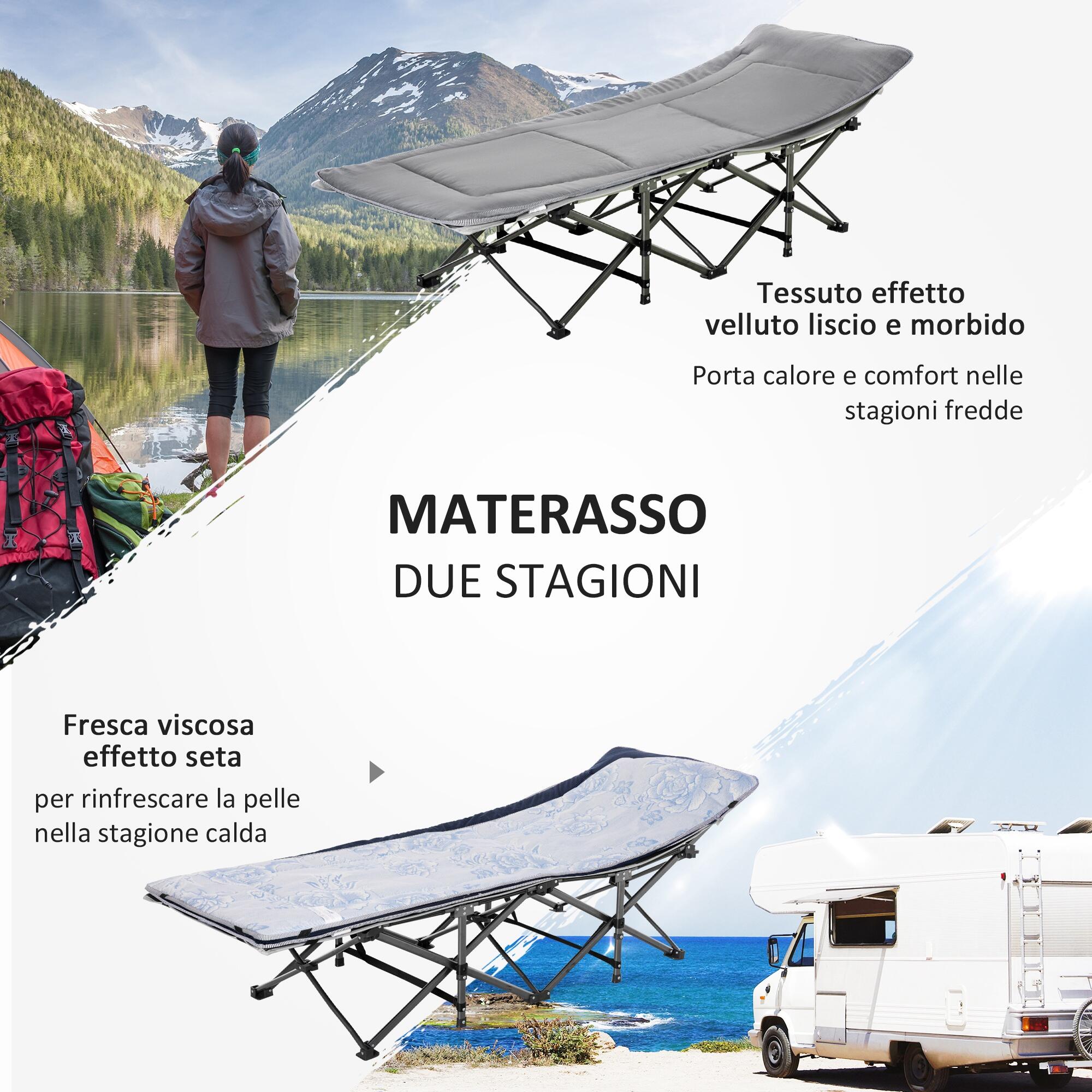 Outsunny Lettino da Campeggio con Tasca Portaoggetti, 188x64.5x53 cm, Grigio 4/8