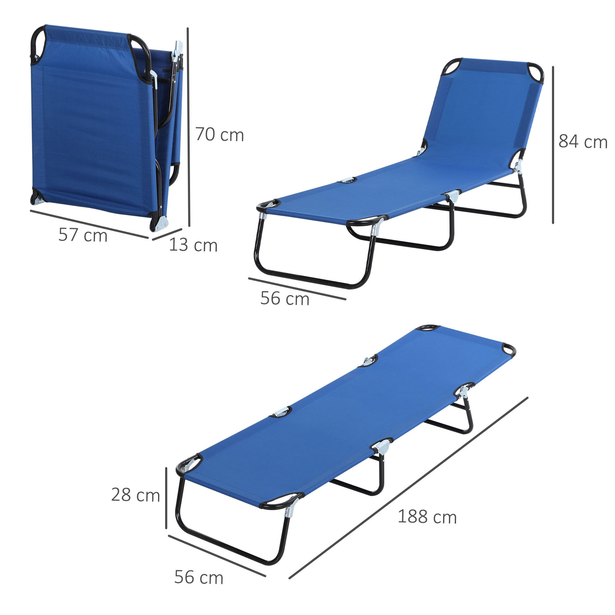 Outsunny Lettino da Giardino con Schienale Regolabile in 5 Posizioni Blu 3/7