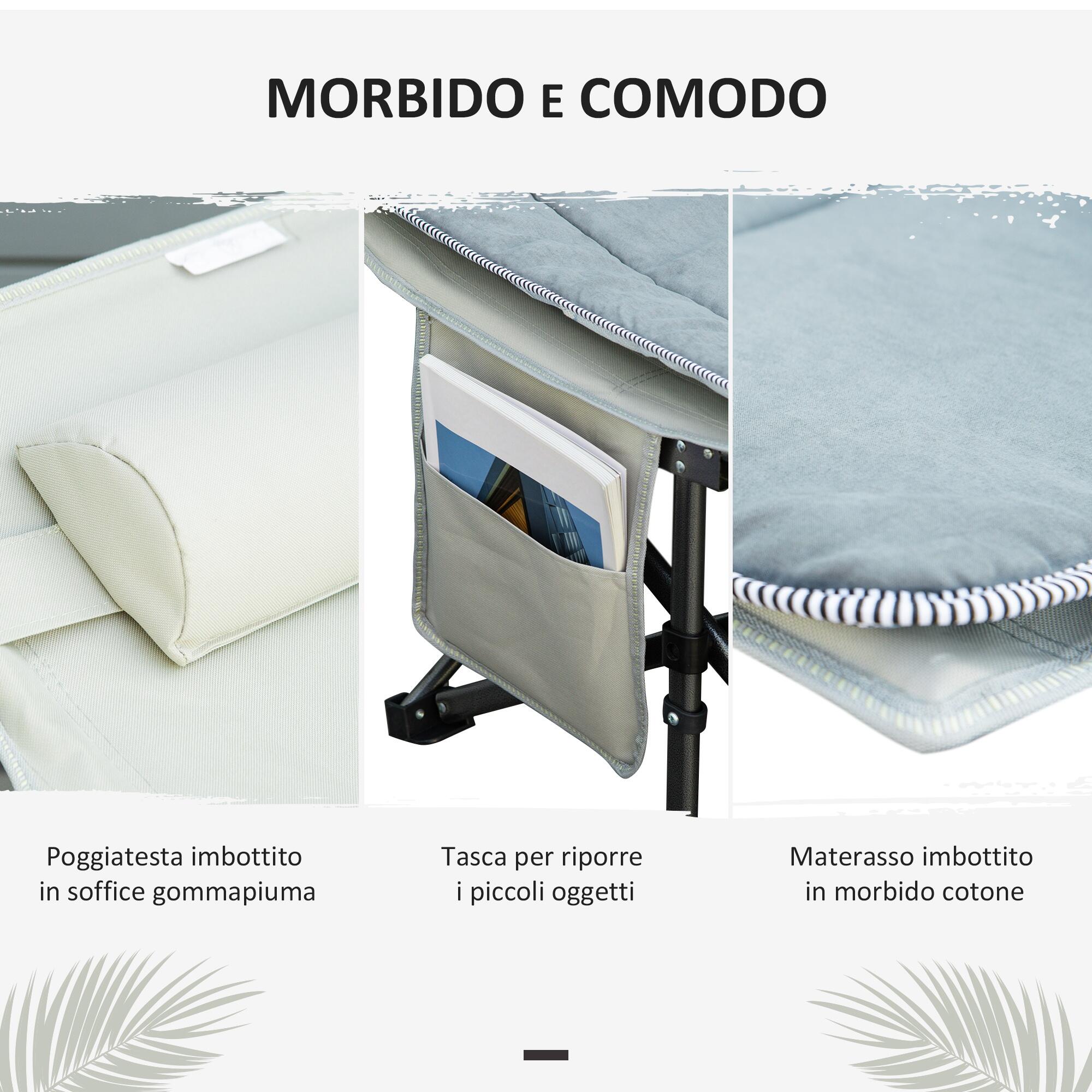 Outsunny Lettino da Campeggio con Tasca Portaoggetti, 188x64.5x53 cm, Grigio 7/8