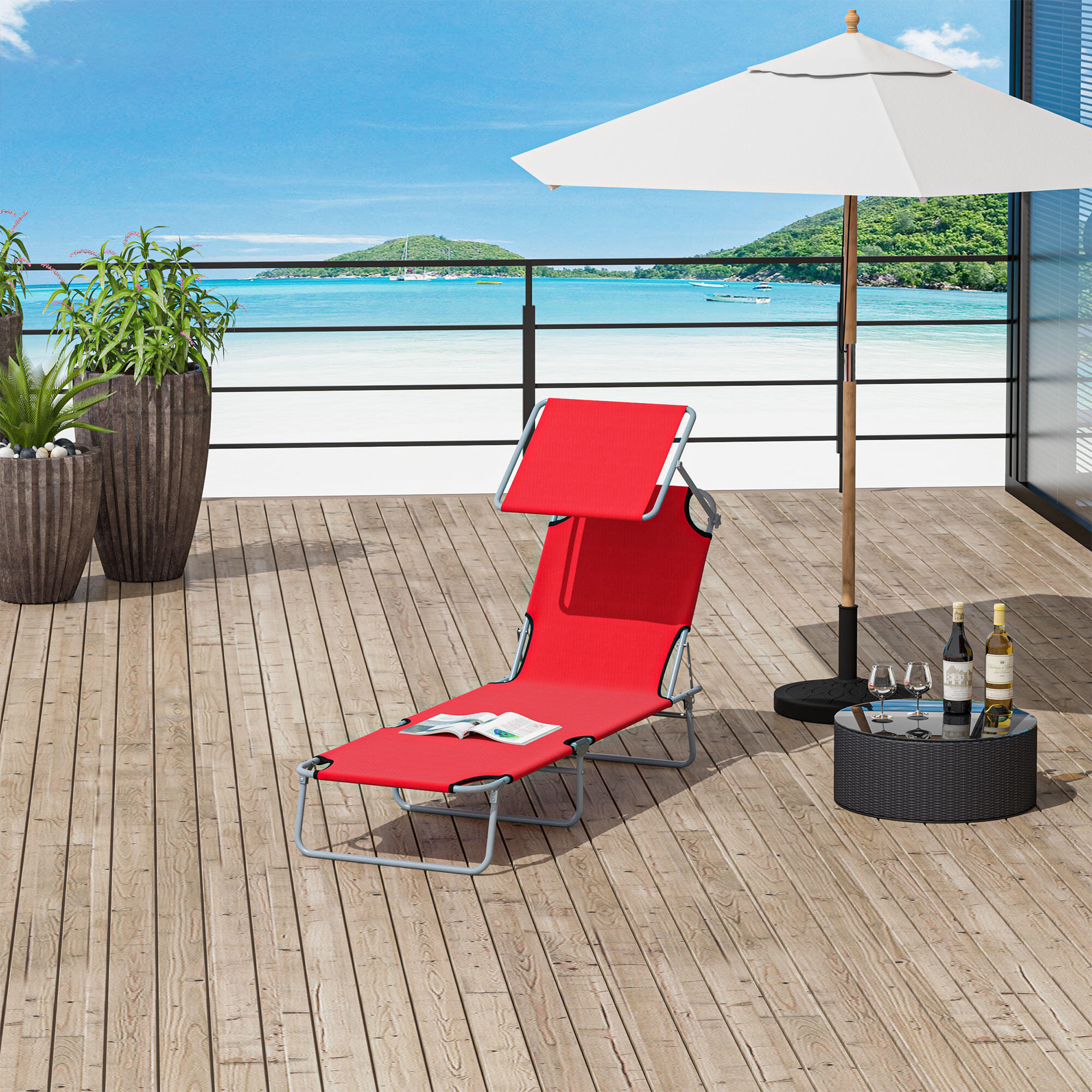 Espreguiçadeira dobrável 187x58x36 cm vermelho Outsunny 2/7