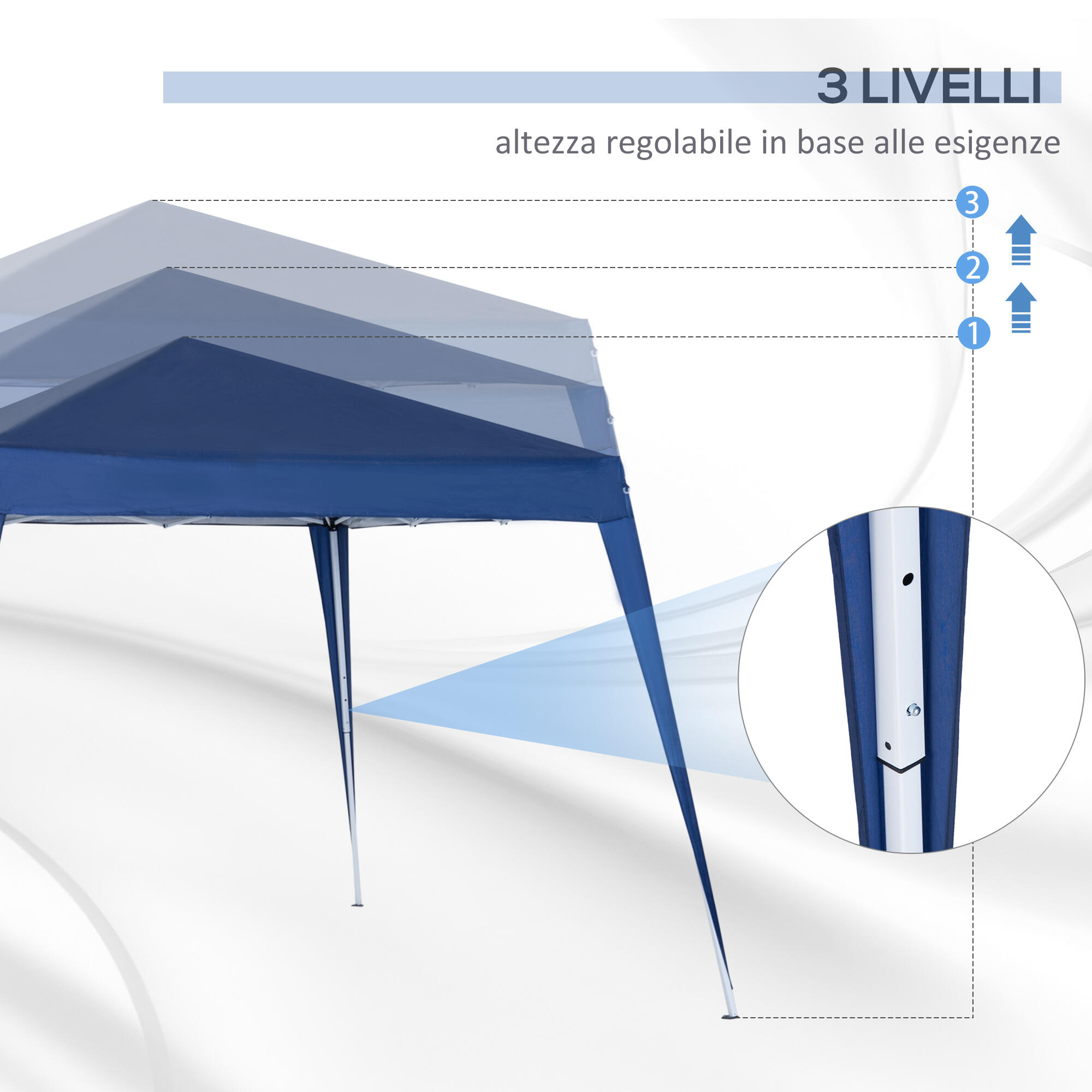 Outsunny Gazebo Pieghevole da Giardino 2.4x2.4m Acciaio e Poliestere Blu 7/7