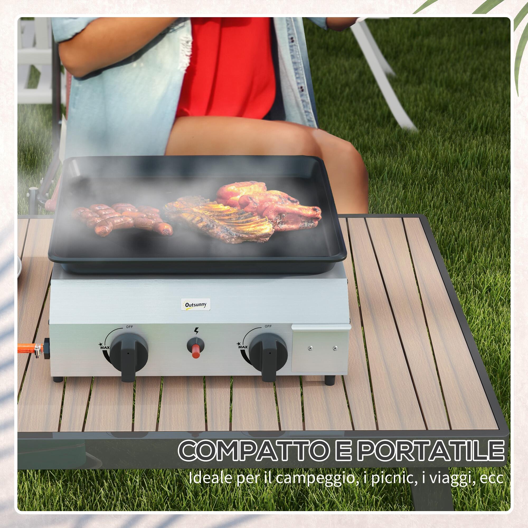 Outsunny Piastra Barbecue a Gas con 2 Bruciatori Potenza 4.8kw 6/7